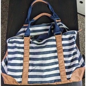 Large Merona Gray & White Striped Canvas Tote Shoulder Bag-Removable Strap
